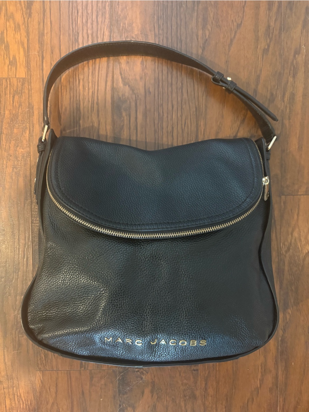 Marc Jacobs Black Leather Hobo with Gold Hardware